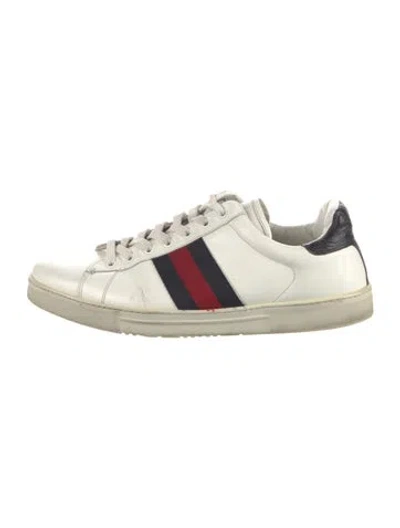 Pre-owned Gucci Web Accent Leather Sneakers In White