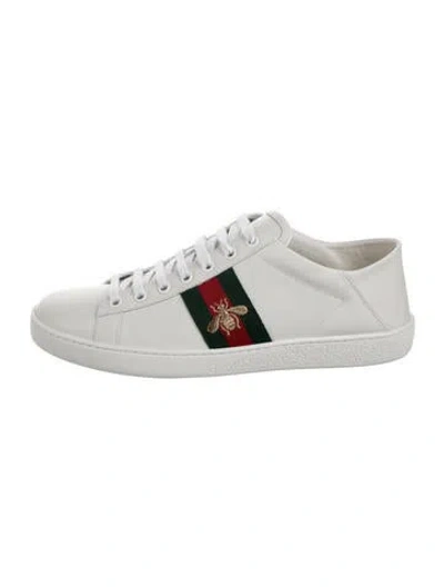 Pre-owned Gucci Web Accent Leather Sneakers In White