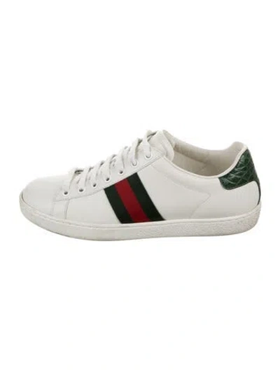 Pre-owned Gucci Web Accent Leather Sneakers In White