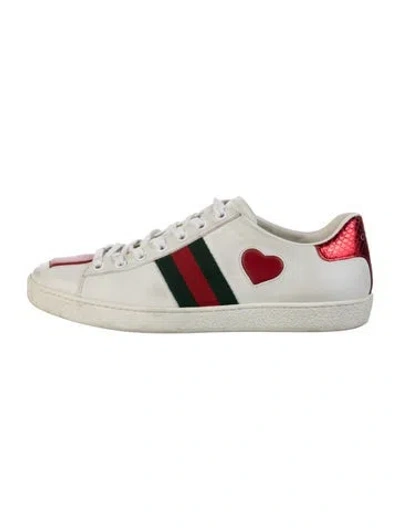 Pre-owned Gucci Web Accent Leather Sneakers In White