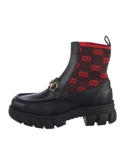Pre-owned Gucci Web Accent Leather Sock Boots In Black