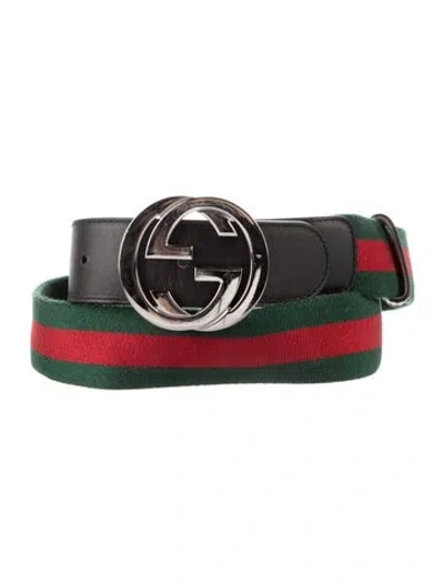 Pre-owned Gucci Web Accent Leather Trim Embellishment Belt In Multi