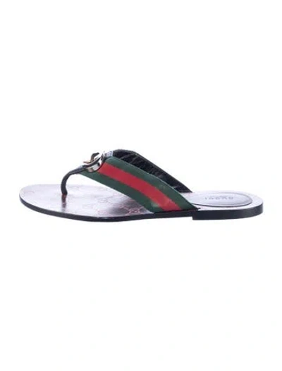 Pre-owned Gucci Web Accent Leather Trim Embellishment Flip Flops In Multicolor