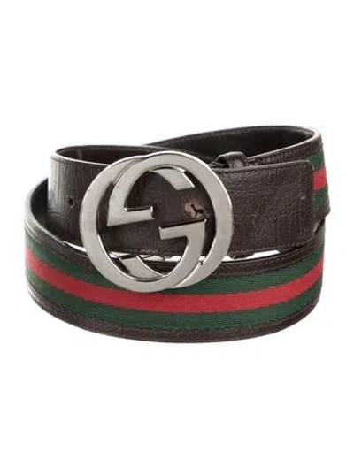 Pre-owned Gucci Web Accent Leather Waist Belt In Brown