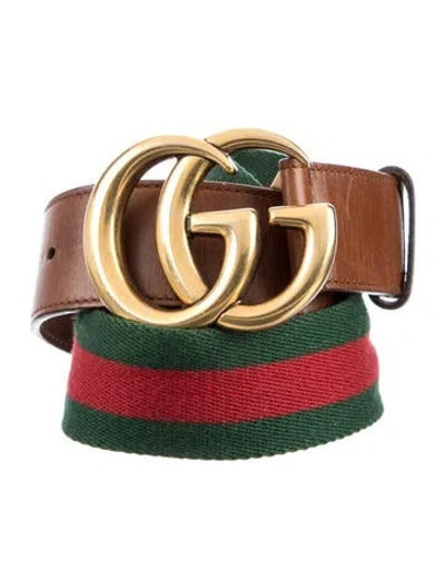 Pre-owned Gucci Web Accent Leather Waist Belt In Green