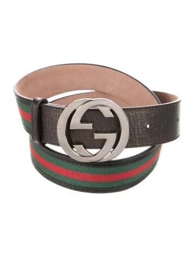 Pre-owned Gucci Web Accent Leather Waist Belt In Multi