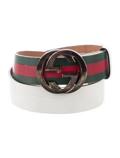 Pre-owned Gucci Web Accent Leather Waist Belt In White