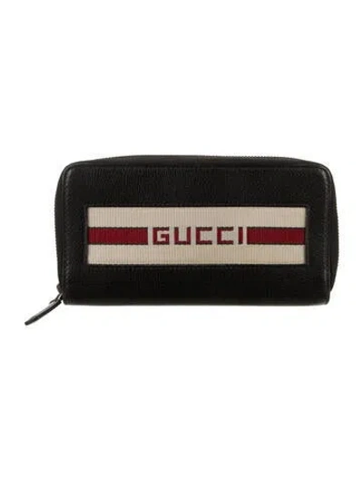 Pre-owned Gucci Web Accent Leather Wallet In Black