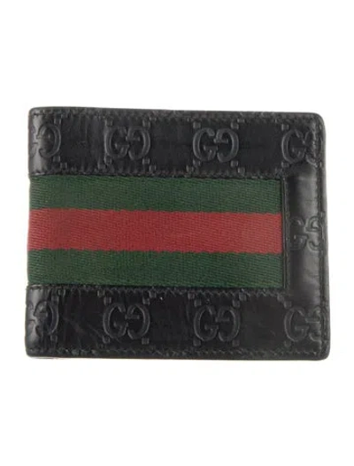Pre-owned Gucci Web Accent Leather Wallet In Black