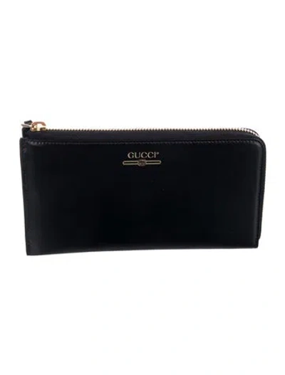 Pre-owned Gucci Web Accent Leather Wallet In Black