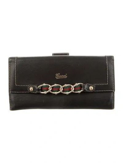 Pre-owned Gucci Web Accent Leather Wallet In Black
