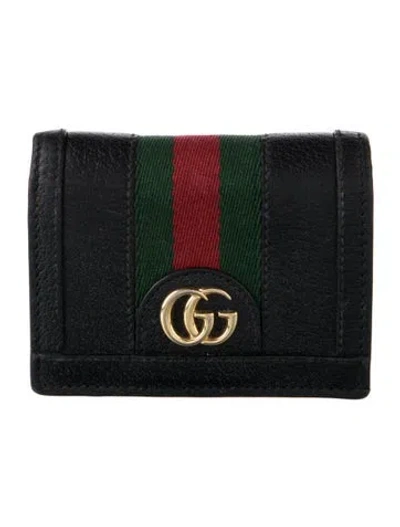 Pre-owned Gucci Web Accent Leather Wallet In Black