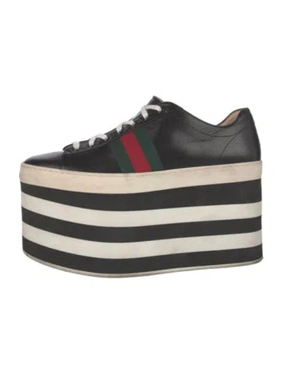 Pre-owned Gucci Web Accent Leather Wedge Sneakers In Black