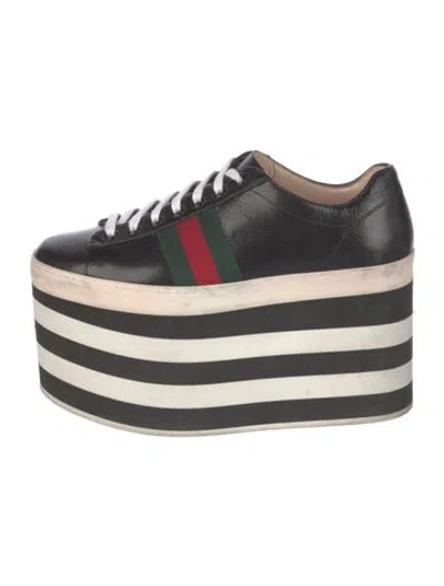Pre-owned Gucci Web Accent Leather Wedge Sneakers In Black