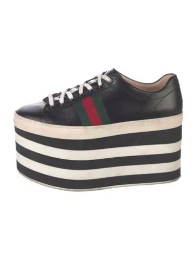 Pre-owned Gucci Web Accent Leather Wedge Sneakers In Black
