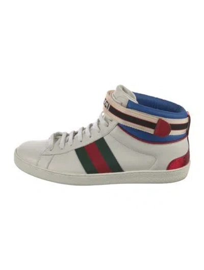 Pre-owned Gucci Web Accent Leather Wedge Sneakers In White