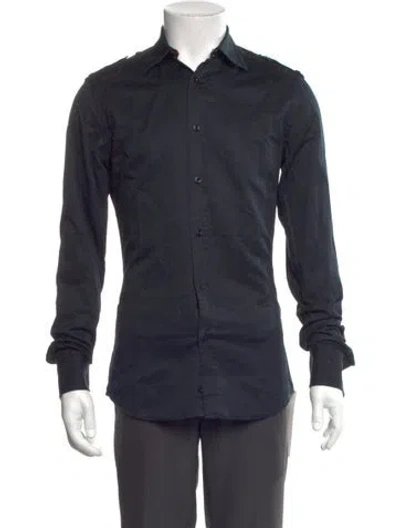 Pre-owned Gucci Web Accent Long Sleeve Shirt In Blue