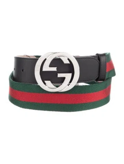 Pre-owned Gucci Web Accent Nylon Belt In Green