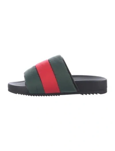 Pre-owned Gucci Web Accent Nylon Slides In Black