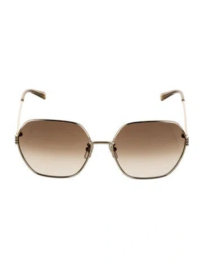 Pre-owned Gucci Web Accent Oversize Sunglasses W/ Tags In Gold