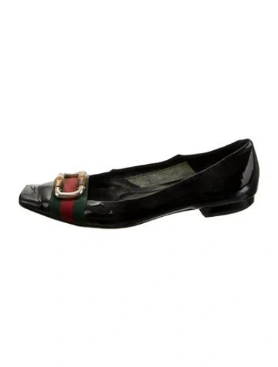 Pre-owned Gucci Web Accent Patent Leather Ballet Flats In Black