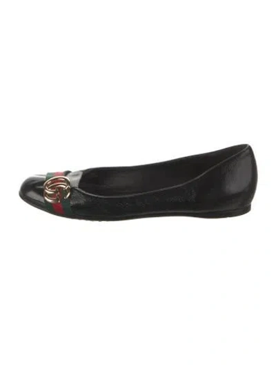 Pre-owned Gucci Web Accent Patent Leather Ballet Flats In Black