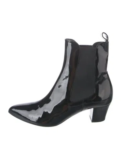 Pre-owned Gucci Web Accent Patent Leather Chelsea Boots In Black