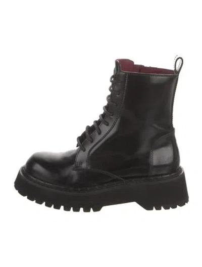Pre-owned Gucci Web Accent Patent Leather Combat Boots In Black