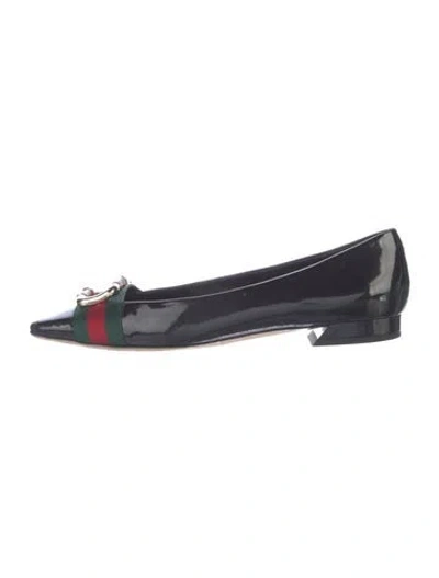 Pre-owned Gucci Web Accent Patent Leather Flats In Black