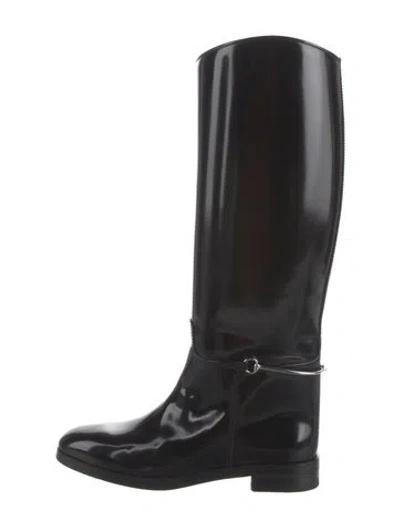 Pre-owned Gucci Web Accent Patent Leather Riding Boots In Black