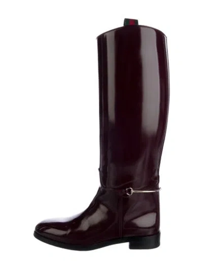 Pre-owned Gucci Web Accent Patent Leather Riding Boots In Burgundy