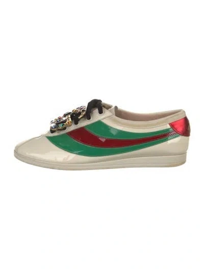 Pre-owned Gucci Web Accent Patent Leather Sneakers In Neutral