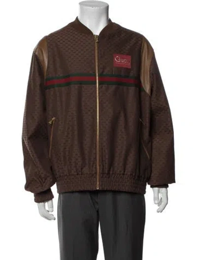 Pre-owned Gucci Web Accent Patterned Bomber Jacket In Blue