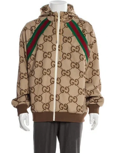 Pre-owned Gucci Web Accent Plaid Print Windbreaker In Neutral