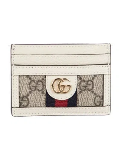 Pre-owned Gucci Web Accent Printed Card Holder In Neutral