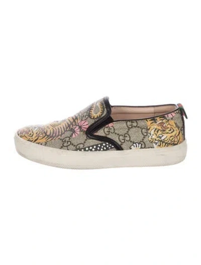 Pre-owned Gucci Web Accent Printed Loafers In Neutral