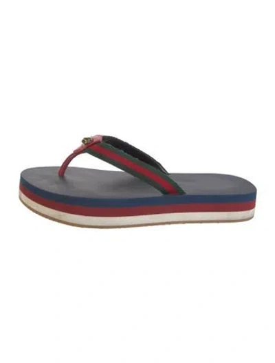 Pre-owned Gucci Web Accent Rubber Flip Flops In Blue