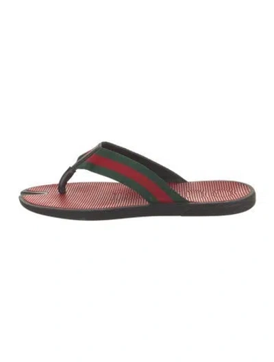 Pre-owned Gucci Web Accent Rubber Flip Flops In Red