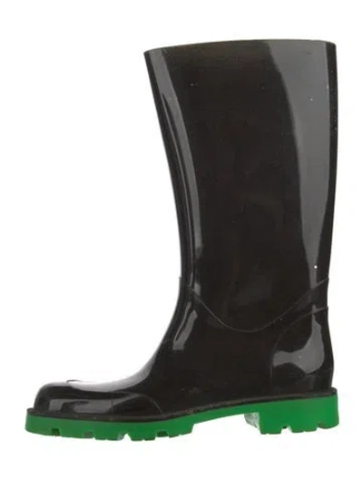 Pre-owned Gucci Web Accent Rubber Rain Boots In Black