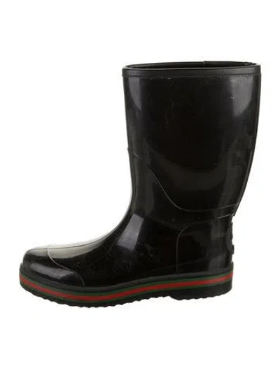Pre-owned Gucci Web Accent Rubber Rain Boots In Black