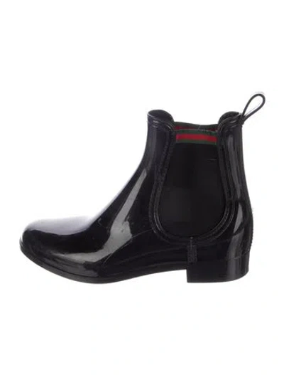 Pre-owned Gucci Web Accent Rubber Rain Boots In Black