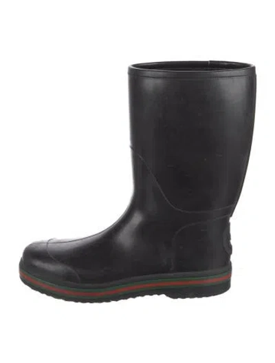Pre-owned Gucci Web Accent Rubber Rain Boots In Black