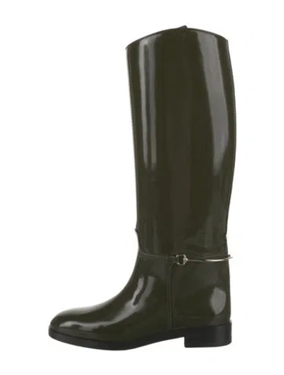 Pre-owned Gucci Web Accent Rubber Rain Boots In Green