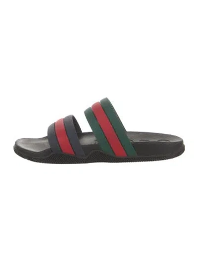 Pre-owned Gucci Web Accent Rubber Slides In Black
