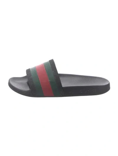 Pre-owned Gucci Web Accent Rubber Slides In Black
