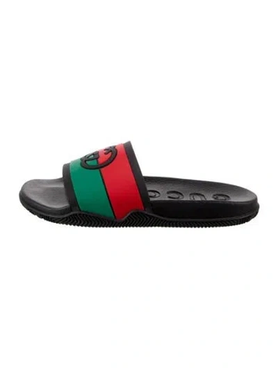 Pre-owned Gucci Web Accent Rubber Slides In Black