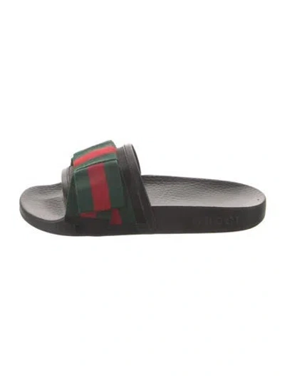 Pre-owned Gucci Web Accent Rubber Slides In Black