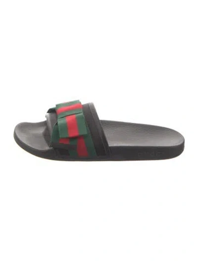 Pre-owned Gucci Web Accent Rubber Slides In Black