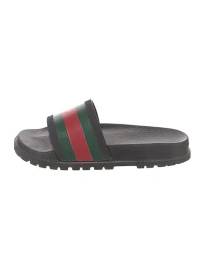 Pre-owned Gucci Web Accent Rubber Slides In Black