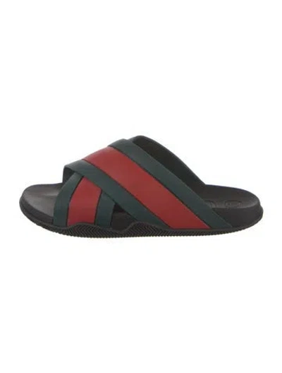 Pre-owned Gucci Web Accent Rubber Slides In Black